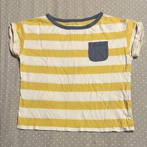 Mini Boden Yellow and White Striped Tee with Blue Pocket